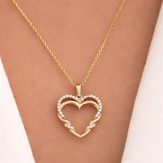 İkili Kalpli Tasarım 14 Ayar Altın Kolye
