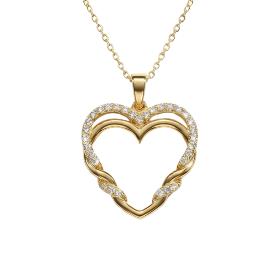 İkili Kalpli Tasarım 14 Ayar Altın Kolye
