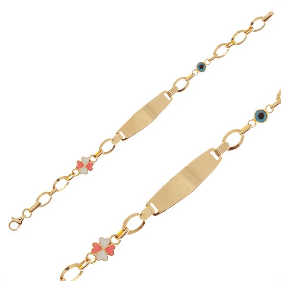 İsim Yazılabilir Çiçekli Çocuk Bileklik 14 Ayar Altın