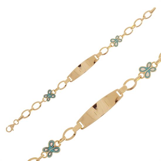 İsim Yazılabilir Kelebekli Çocuk Bileklik 14 Ayar Altın