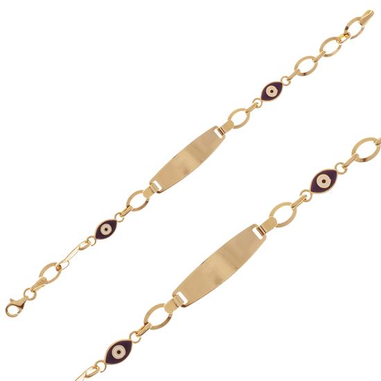 İsim Yazılabilir Nazar Boncuklu Çocuk Bileklik 14 Ayar Altın