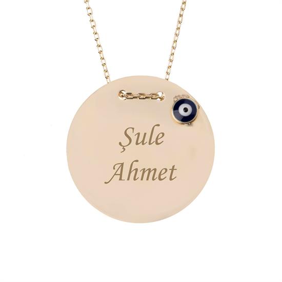 İsim Yazılabilir Nazarlıklı Plaka 14 Ayar Kolye 2 Cm