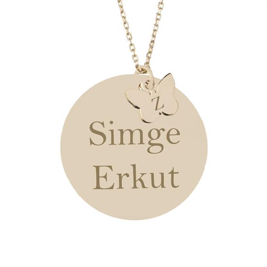İsim Yazılabilir Plaka 14 Ayar Kolye 2 Cm