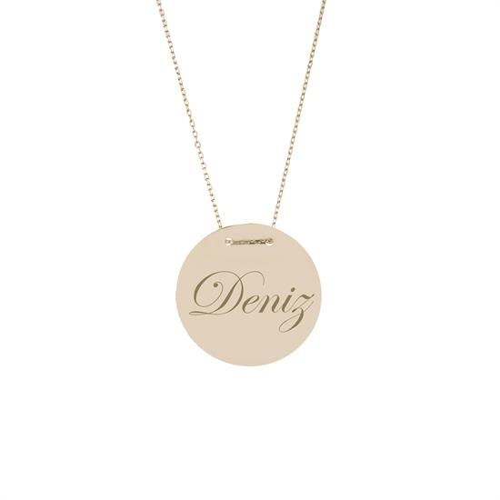 İsim Yazılabilir Plaka 14 Ayar Kolye 2.4 Cm
