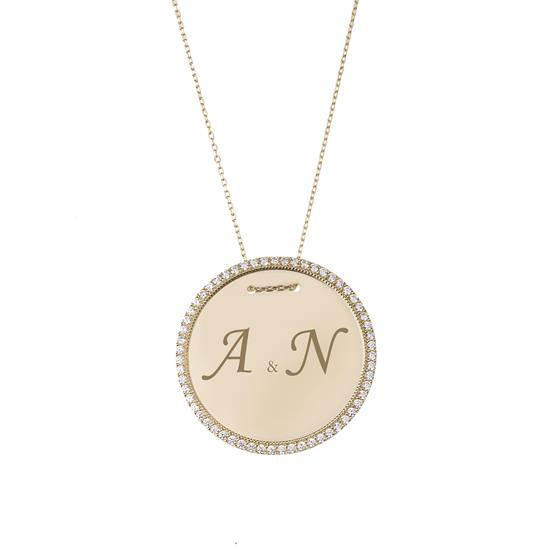 İsim Yazılabilir Plaka 14 Ayar Kolye 3 Cm