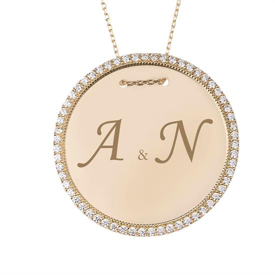 İsim Yazılabilir Plaka 14 Ayar Kolye 3 Cm