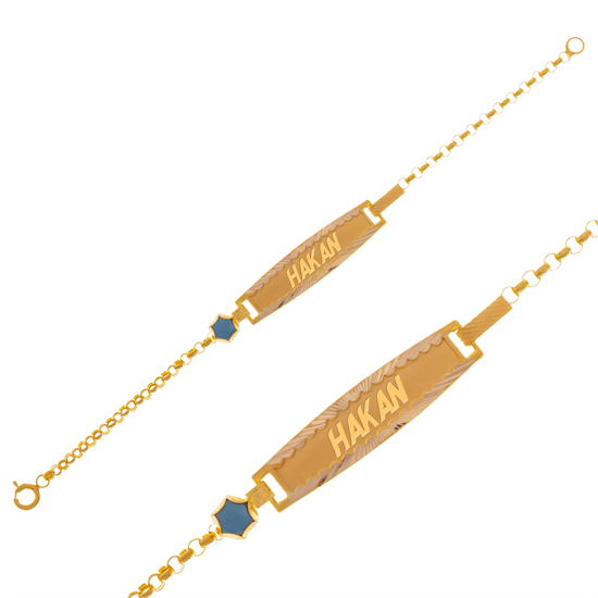 İsim Yazılabilir Yıldzılı Çocuk Bileklik 14 Ayar Altın