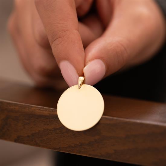 İsim Yazılabilir Yuvarlak Plaka 14 Ayar Kolye Ucu