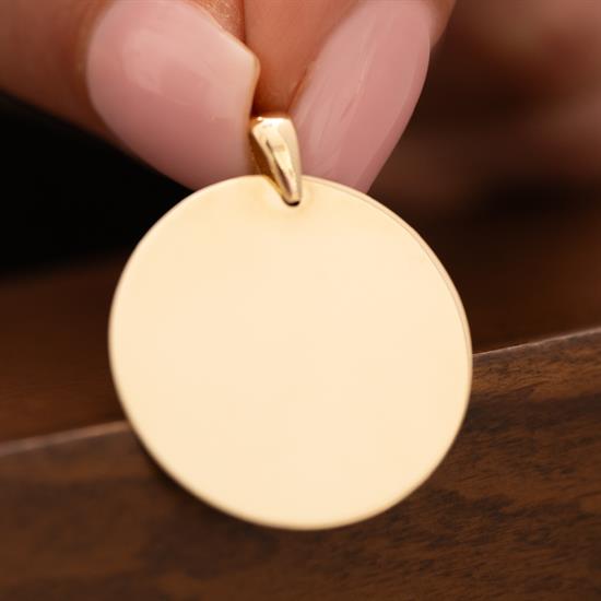İsim Yazılabilir Yuvarlak Plaka 14 Ayar Kolye Ucu