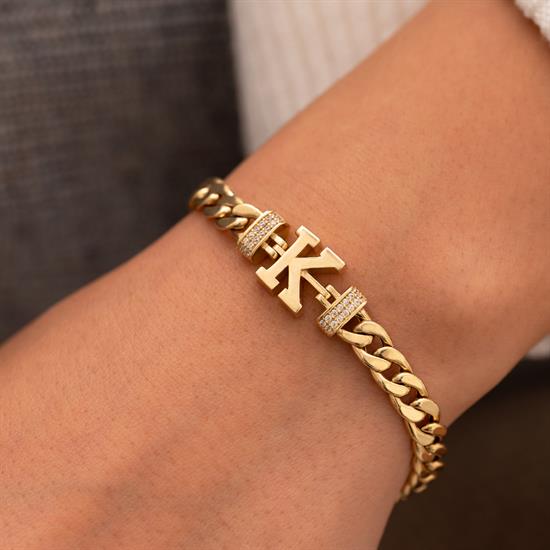 K Harfi 14 Ayar Altın Bileklik