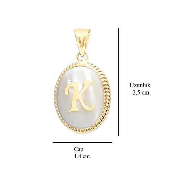 K Harfi Sedefli 14 Ayar Altın Kolye Ucu