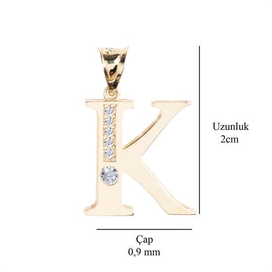 K Harfi Taşlı 14 Ayar Altın Kolye Ucu