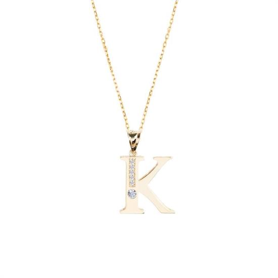 K Harfi Taşlı 14 Ayar Altın Kolye Ucu