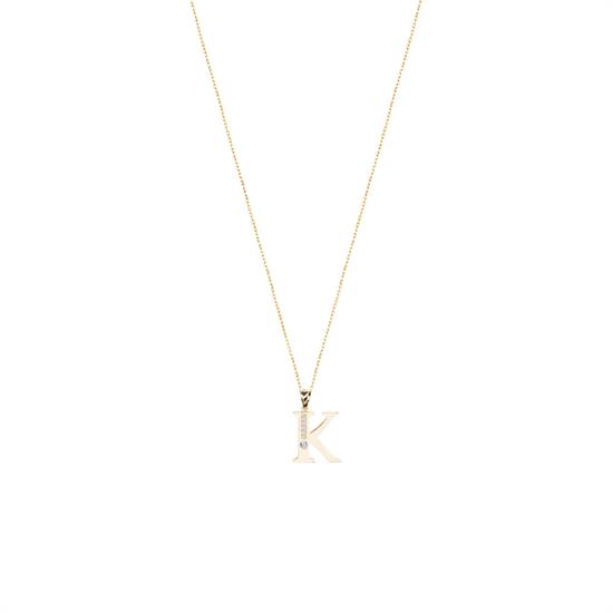 K Harfi Taşlı 14 Ayar Altın Kolye Ucu