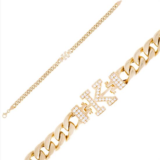 K Harfli Taşlı 14 Ayar Altın Bileklik