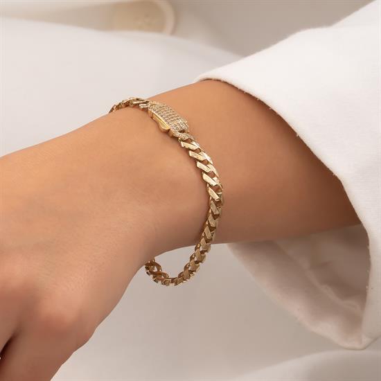 Kalemli Taşlı 14 Ayar Altın Bileklik