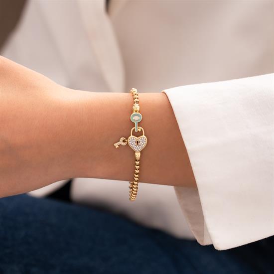 Kalp Kilit Mavi Mineli 14 Ayar Altın Bileklik