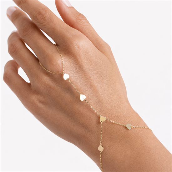 Kalp Motifli 14 Ayar Altın Şahmeran Bileklik