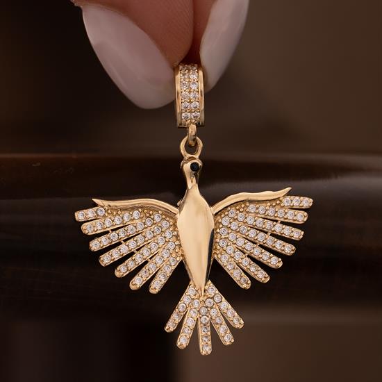 Kanatları Taşlı Kuş 14 Ayar Kolye Ucu