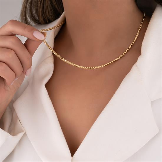 Kare Tasarım 14 Ayar Altın Zincir 3 Mm