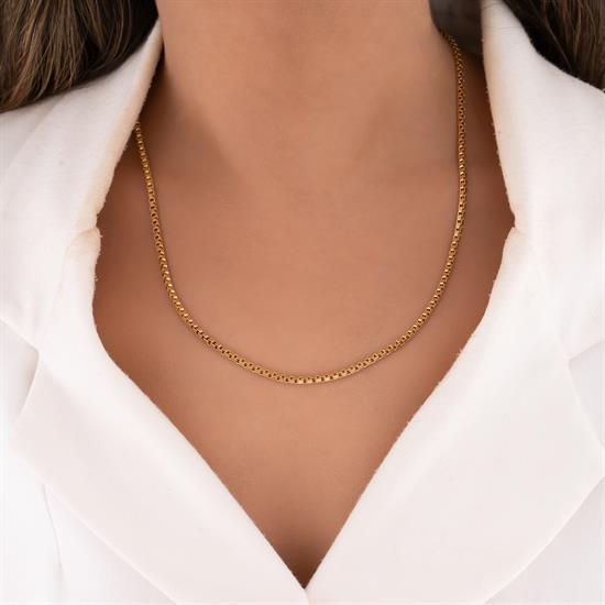 Kare Tasarım 14 Ayar Altın Zincir 3 Mm