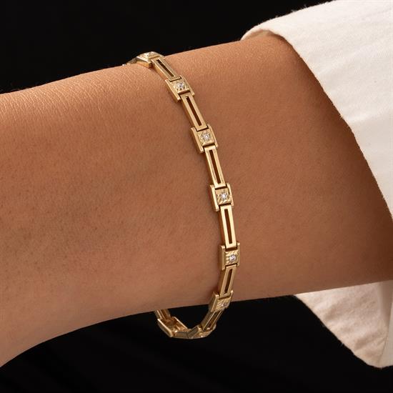 Kare Tasarım Taşlı 14 Ayar Altın Bileklik 