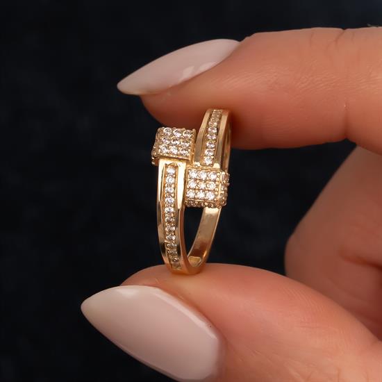 Kare Taşlı Geometrik 14 Ayar Altın Tasarım Yüzük