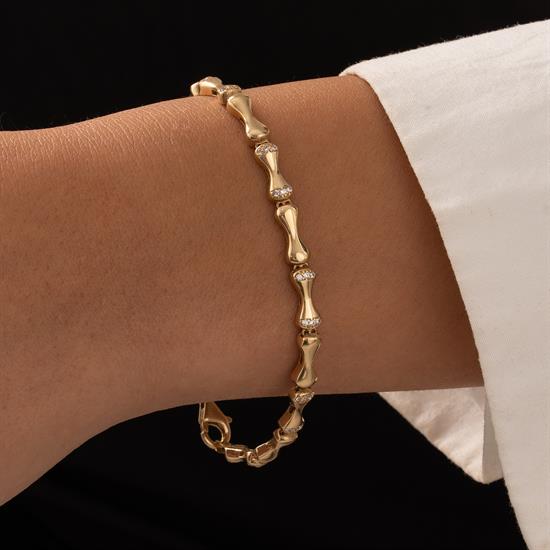 Kemik Model Taşlı 14 Ayar Altın Bileklik 
