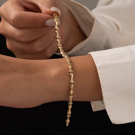 Kemik Model Taşlı 14 Ayar Altın Bileklik 