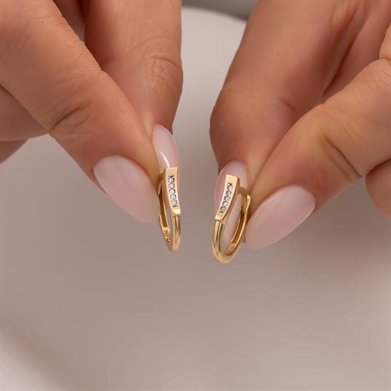 Kenarı Taşlı 14 Ayar Altın Küpe