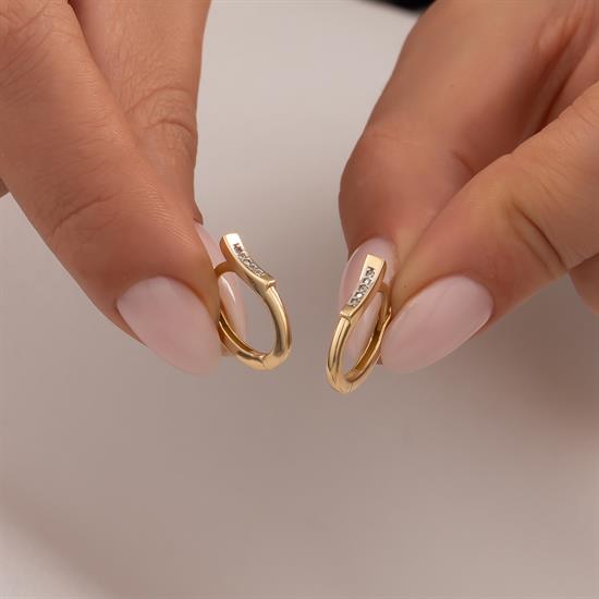 Kenarı Taşlı 14 Ayar Altın Küpe