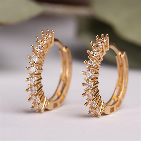 Kenarı Taşlı Halka Küpe 14 Ayar Altın