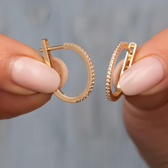 Kenarı Taşlı Halka Küpe 14 Ayar Altın