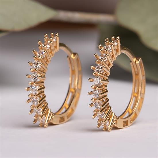 Kenarı Taşlı Halka Küpe 14 Ayar Altın