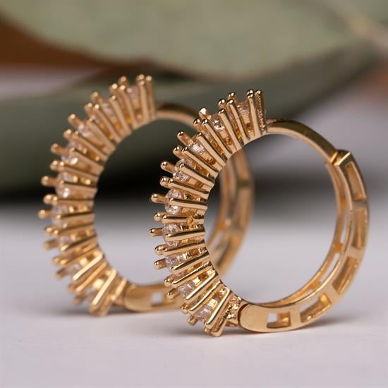 Kenarı Taşlı Halka Küpe 14 Ayar Altın