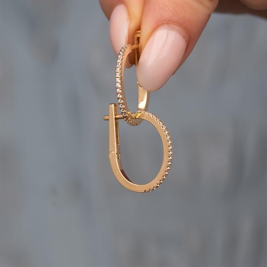 Kenarı Taşlı Halka Küpe 14 Ayar Altın