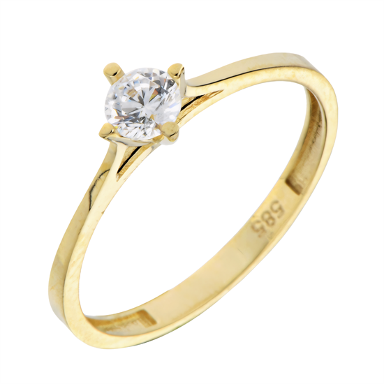 Kenarları İnce  14 Ayar Altın Tektaş Yüzük 