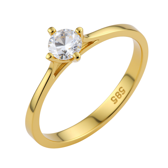 Kenarları İnce  14 Ayar Altın Tektaş Yüzük 