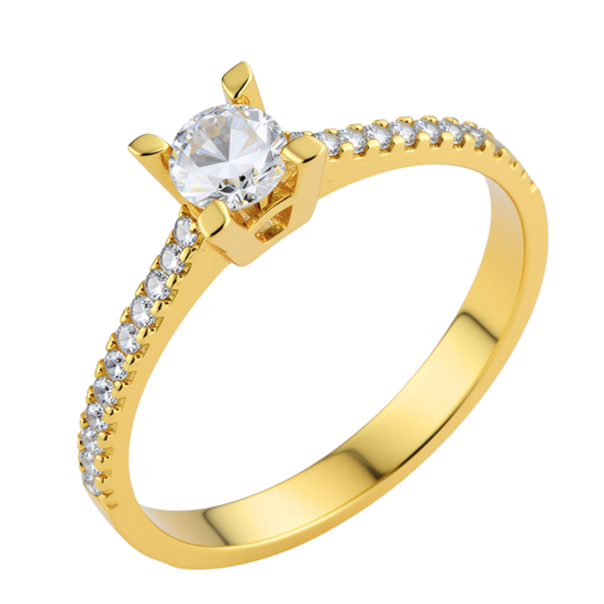 Kenarları Taşlı 14 Ayar Altın Tektaş Yüzük 