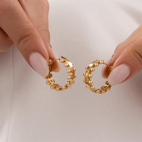 Kenarları Toplu Halka Küpe 14 Ayar Altın