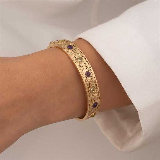 Renkli Taşlı 14 Ayar Altın Kelepçe