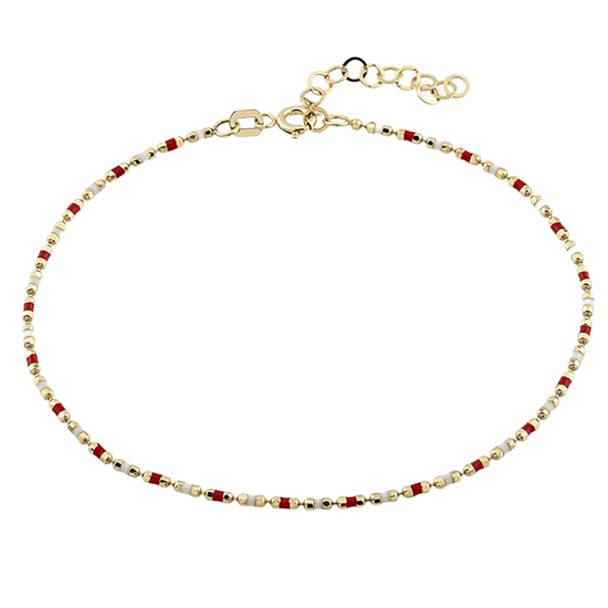 Kırmızı Beyaz Mineli 14 Ayar Altın Bileklik