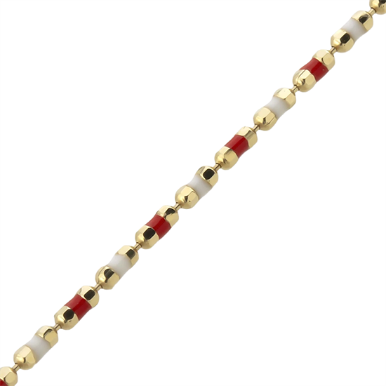 Kırmızı Beyaz Mineli 14 Ayar Altın Bileklik