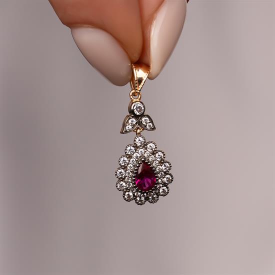 Kırmızı Damla Taşlı 14 Ayar Altın Kolye Ucu