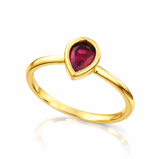 Kırmızı Damla Taşlı Cetaş 14 Ayar Altın Yüzük