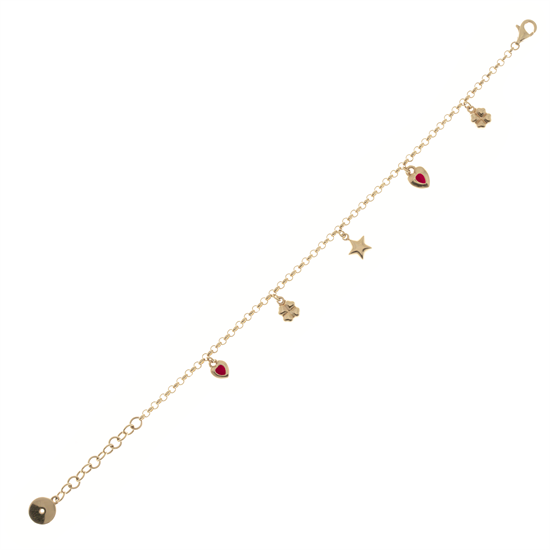 Kırmızı Kalpli Bileklik 14 Ayar Altın