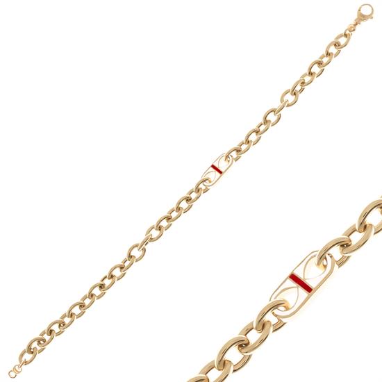 Kırmızı Mineli 14 Ayar Altın Bileklik