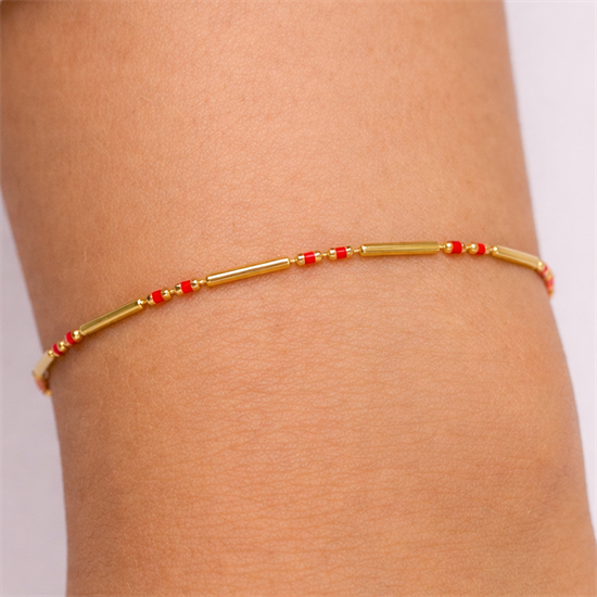 Kırmızı Mineli 14 Ayar Altın Bileklik