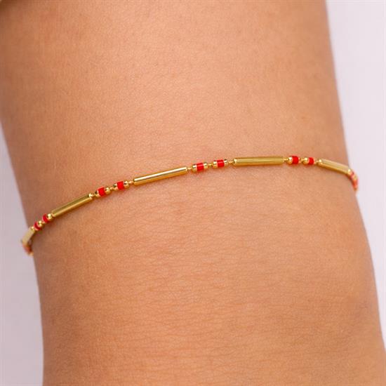 Kırmızı Mineli 14 Ayar Altın Bileklik