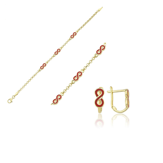 Kırmızı Sonsuzluk Çocuk Bileklik Küpe Set